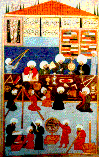 Persian astrologers using astrolabe to measure aspects