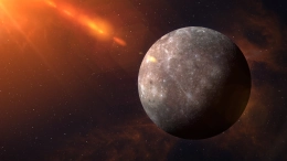 View of planet Mercury from space with nebula and sunlight. This image elements furnished by NASA