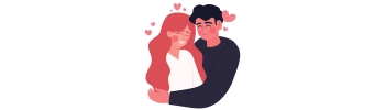 A cute couple surrounded by hearts