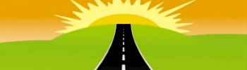 The sun rising over a road cutting through a green hill, with words above saying, with your preferred house system