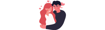 Thumbnail of illustration of astrology compatibility: a compatible couple, smiling and surrounded by hearts.
