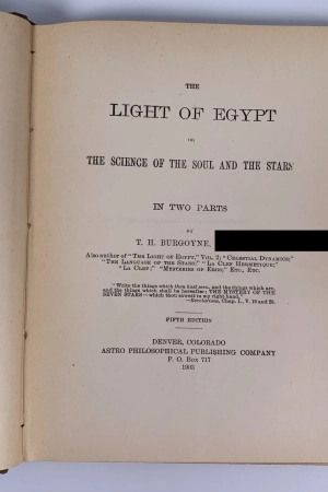 Title page of the 1903 book: The Light Of Egypt Or, The Science Of The Soul And The Stars by T.H. Burgoyne
