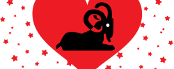 Aries ram in red heart surrounded by stars