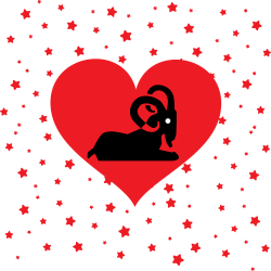 Aries ram in red heart surrounded by stars