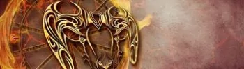 Aries ram symbol on zodiac wheel on fire