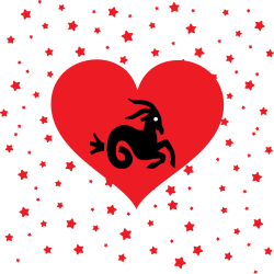 Capricorn sea goat in red heart surrounded by stars