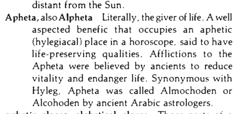 Original scan of the definition for Apheta, Alphela, Hyleg