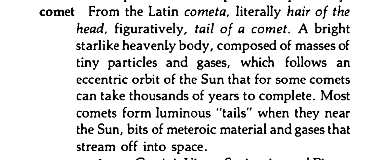 Original scan of the definition for comet