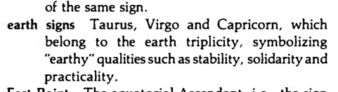 Original scan of the definition for earth signs