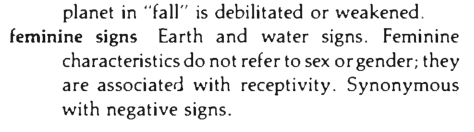 Original scan of the definition for feminine signs, negative signs