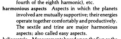 Original scan of the definition for harmonious aspects, easy aspects