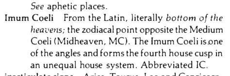 Original scan of the definition for Imum Coeli