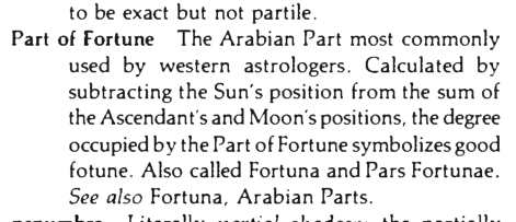 Original scan of the definition for Part of Fortune