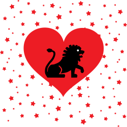 Leo lion in red heart surrounded by stars