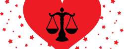 Libra scales in red heart surrounded by stars