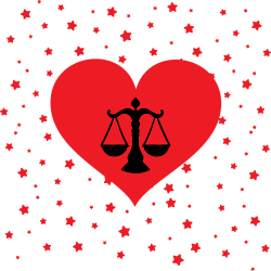 Libra scales in red heart surrounded by stars