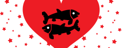Pisces Fish in red heart surrounded by stars
