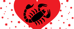 Scorpio scorpion in red heart surrounded by stars