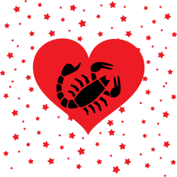 Scorpio scorpion in red heart surrounded by stars