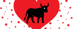 Taurus bull in red heart surrounded by stars